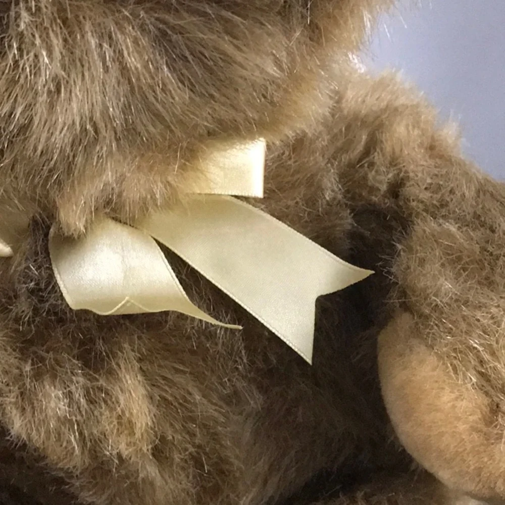 Cute plush faux fur Teddy bear 16 inches soft shiny yellow bow